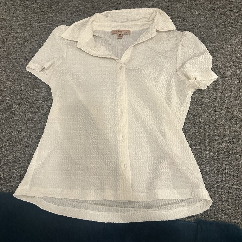 Philosophy White Button Down Popcorn Shirt Blouse Size Medium